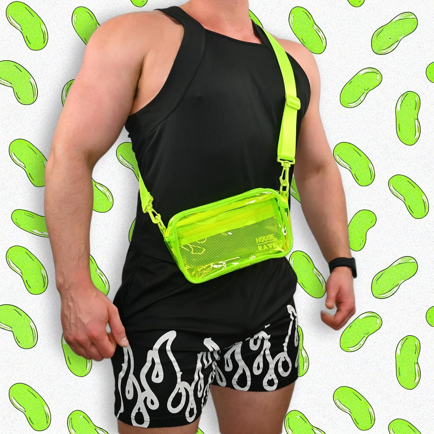 Clear Crossbody Bag - Neon Rave Bag - Clear Festival Bag for Women Men - Jelly Bag - Vegan Leather Carry Bag