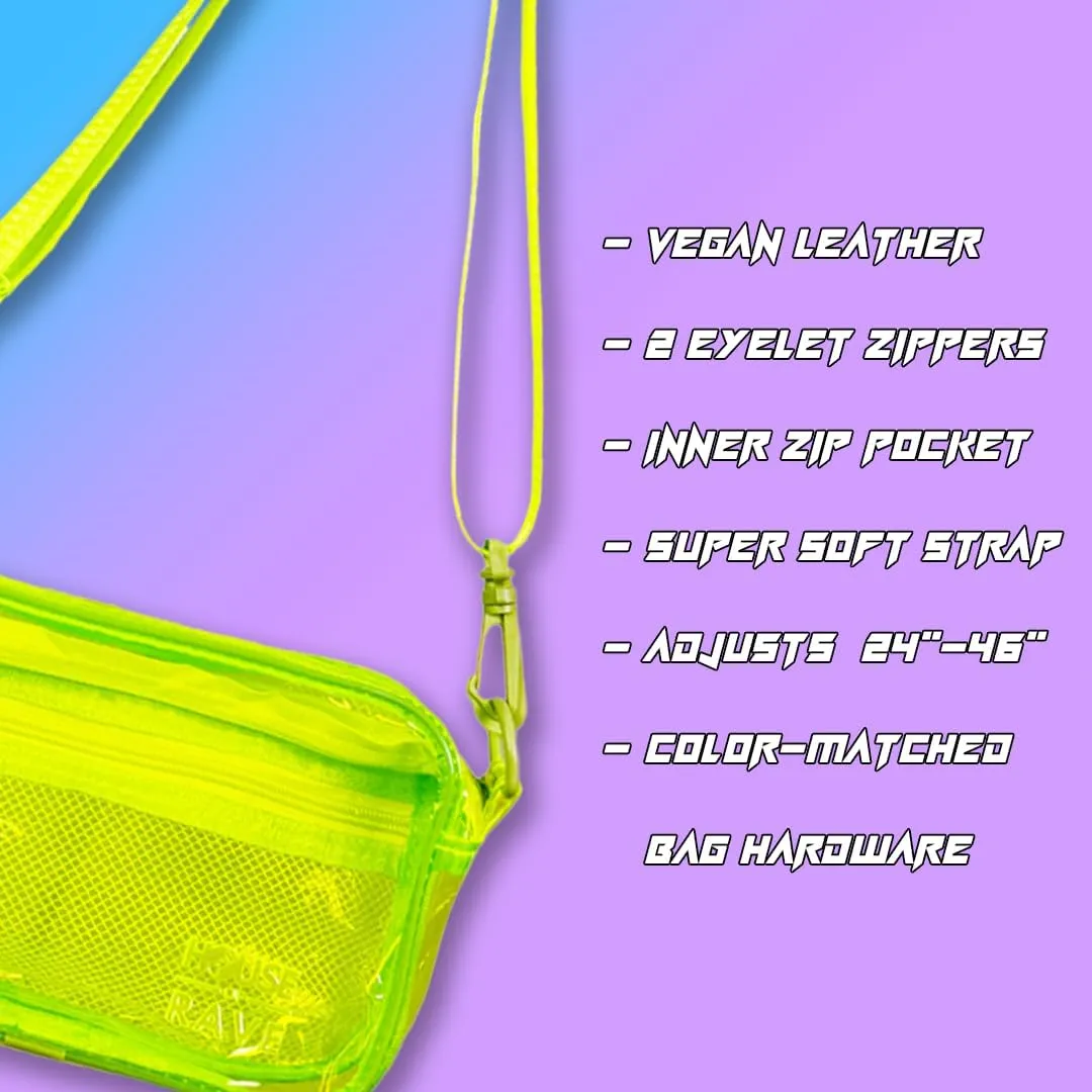 Clear Crossbody Bag - Neon Rave Bag - Clear Festival Bag for Women Men - Jelly Bag - Vegan Leather Carry Bag