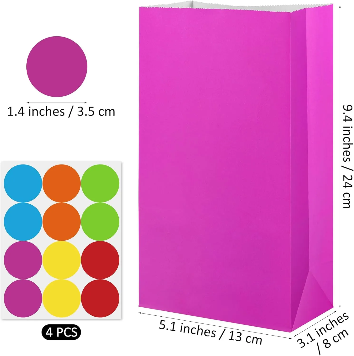 Cooraby 30 Pack Rainbow Gift Bags Candy Paper Bags with Stickers 5.1 x 3.1 x 9.4 Inches Snack Sweet Craft Bags for Birthday Wedding Party Anniversaries with 48 Stickers