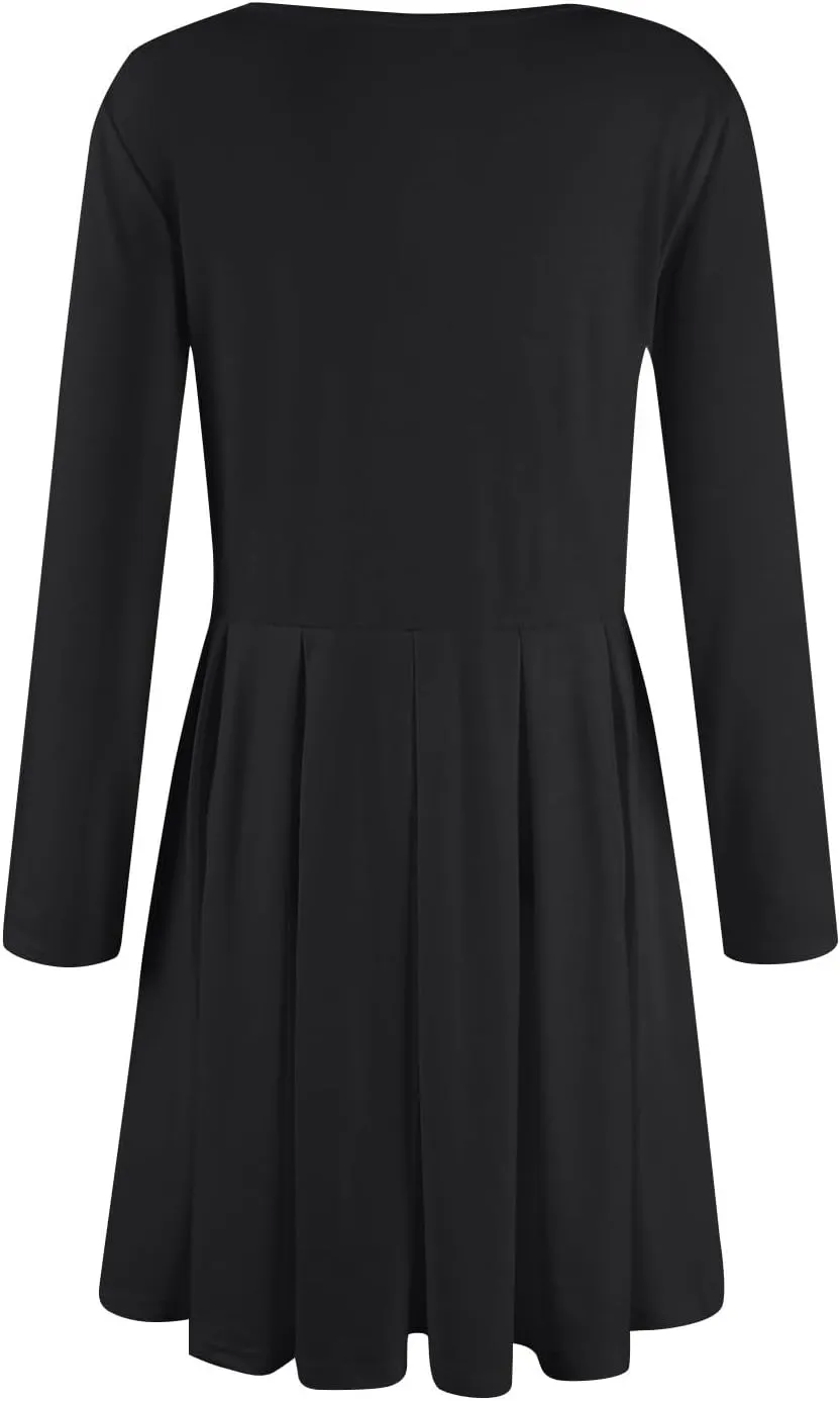 COTECRAM 2025 Women's Spring Casual Long Sleeve Midi Dresses with Pockets Crewneck Flowy A Line Knee Length Boho Dress