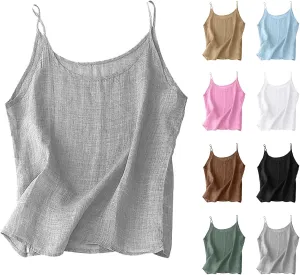 Cotton Linen Tank Tops for Women Spaghetti Strap Loose Fit Camisole Top Cami Summer 2025 Casual Sleeveless Shirts