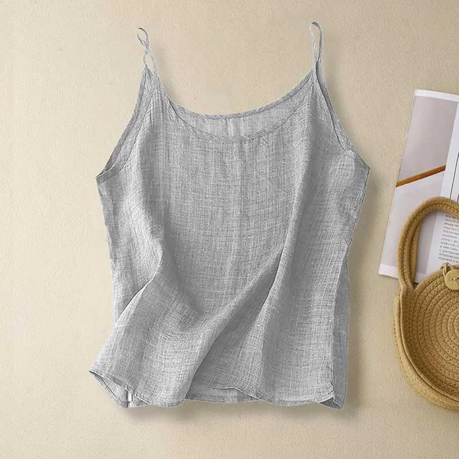 Cotton Linen Tank Tops for Women Spaghetti Strap Loose Fit Camisole Top Cami Summer 2025 Casual Sleeveless Shirts