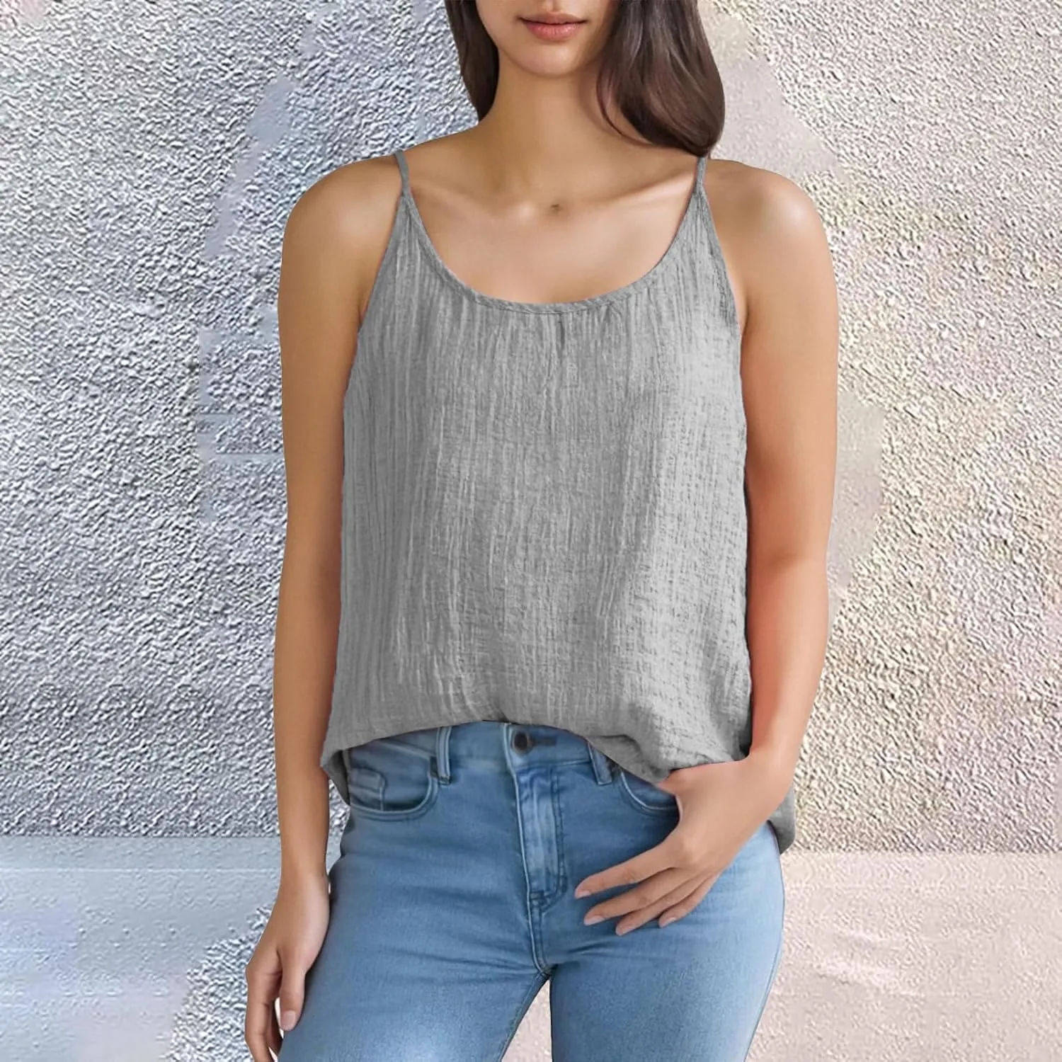 Cotton Linen Tank Tops for Women Spaghetti Strap Loose Fit Camisole Top Cami Summer 2025 Casual Sleeveless Shirts