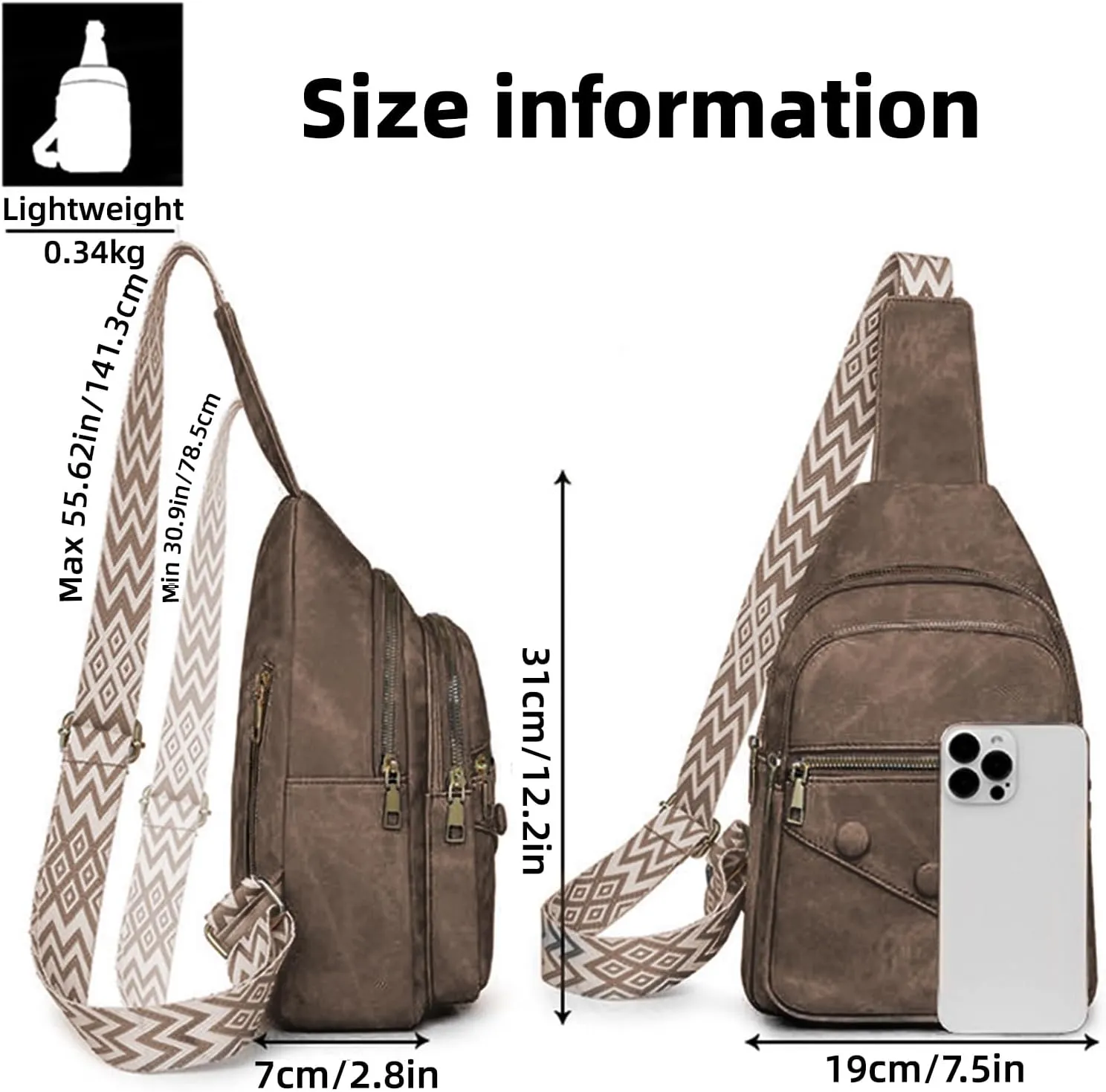 Crossbody Sling Bag for Women Men Crossbody Bag Fanny Packs Purses Fashion Multifunction Faux Leather Chest Bag Travel Anti Theft (Brown)
