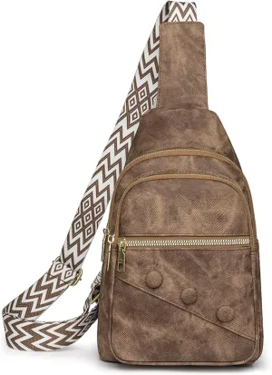 Crossbody Sling Bag for Women Men Crossbody Bag Fanny Packs Purses Fashion Multifunction Faux Leather Chest Bag Travel Anti Theft (Brown)