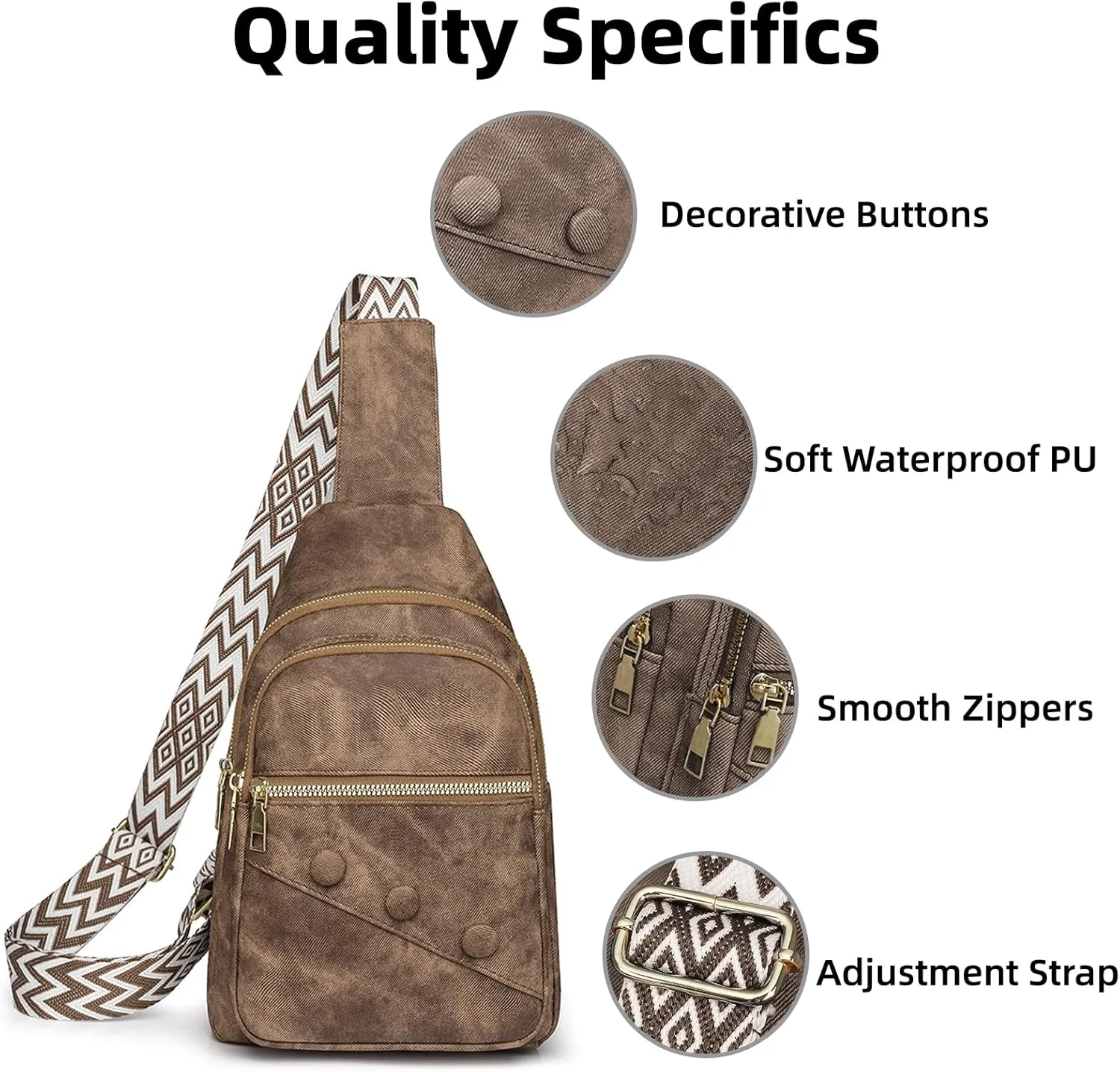 Crossbody Sling Bag for Women Men Crossbody Bag Fanny Packs Purses Fashion Multifunction Faux Leather Chest Bag Travel Anti Theft (Brown)