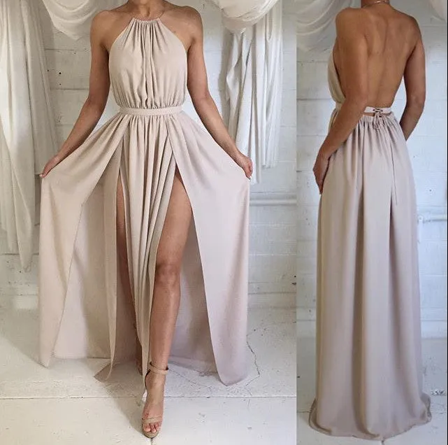 Custom Made A Line Halter Neck Backless Long Prom Dress, Long Formal Dress, Bridesmaid Dress