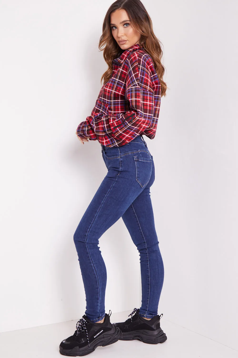 Dark Blue Push Up High Waisted Skinny Jeans