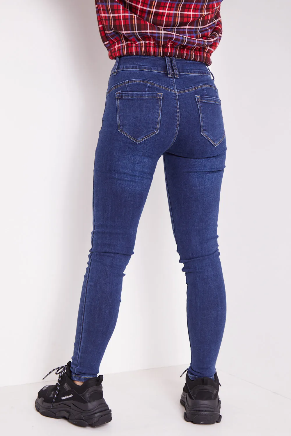 Dark Blue Push Up High Waisted Skinny Jeans