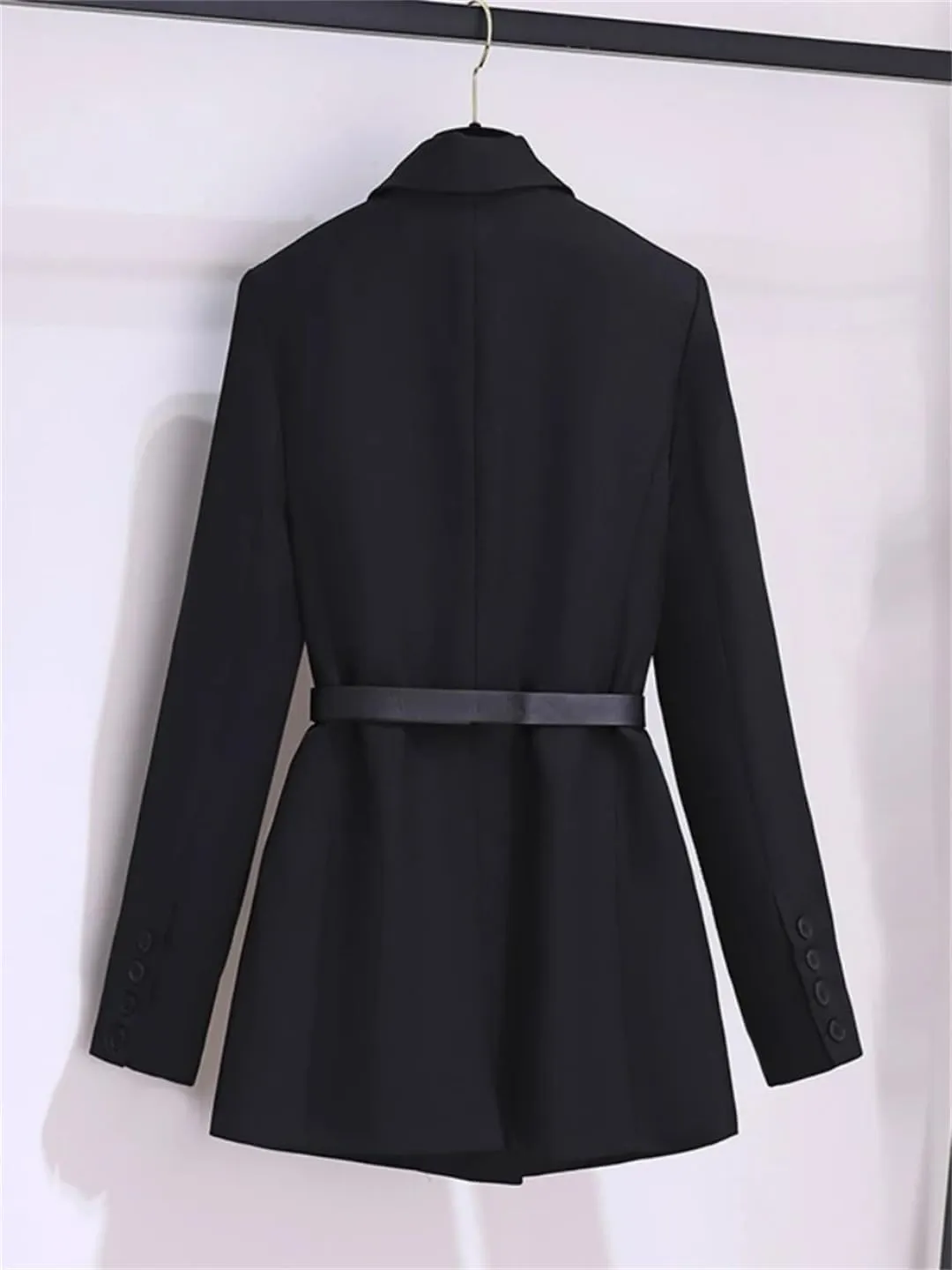 Dbdkejj Women Autumn/Winter Casual Colorblock Blazer Notched Collar Long Sleeve High Waist Sashes Coat
