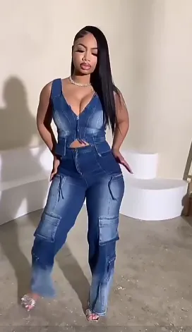 Denim Jeans Casual Vest Streetwear Two Piece Set