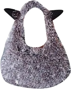 Devil Horn Knit Bucket Hat/Bag Womens Trendy Lightweight Outdoor Hat Summer Beach Vacation Sun Cap Headwear, Gray Bag, 5 1/8-5 3/8