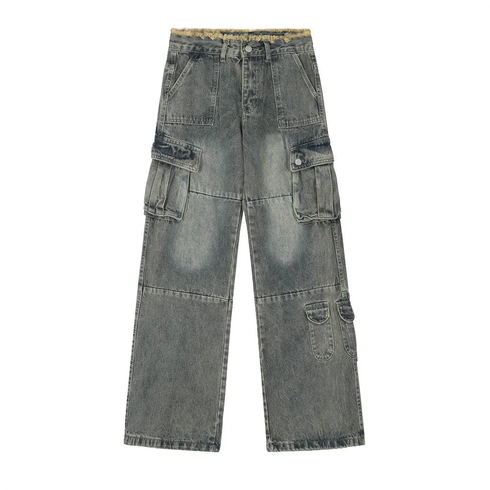 Distressed Washed Denim Overalls Men's Niche