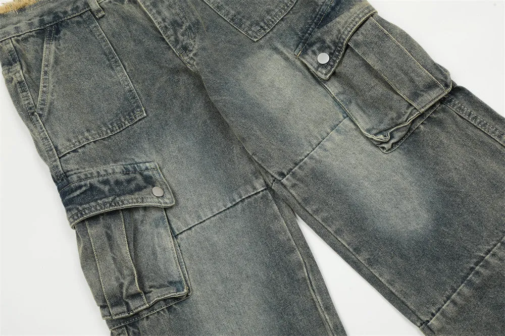 Distressed Washed Denim Overalls Men's Niche