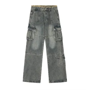 Distressed Washed Denim Overalls Men's Niche