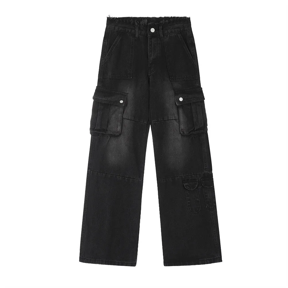 Distressed Washed Denim Overalls Men's Niche