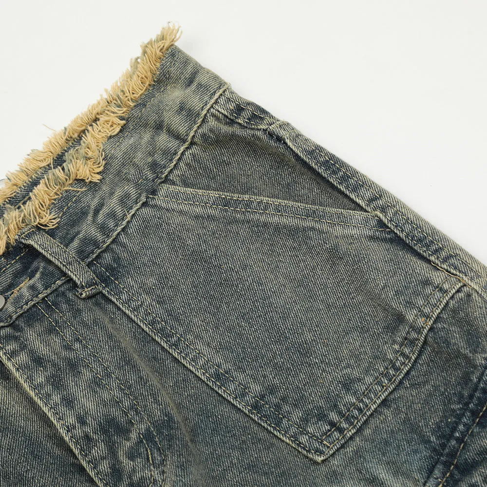 Distressed Washed Denim Overalls Men's Niche