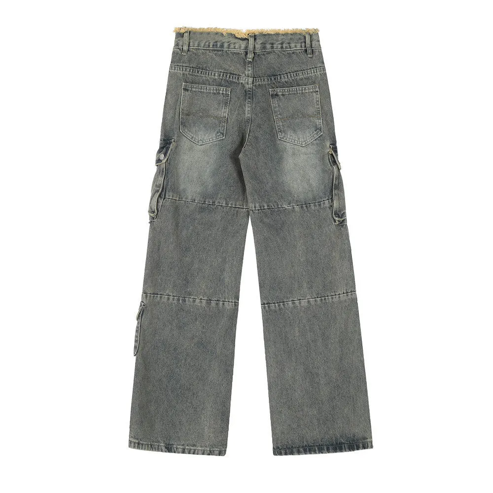 Distressed Washed Denim Overalls Men's Niche