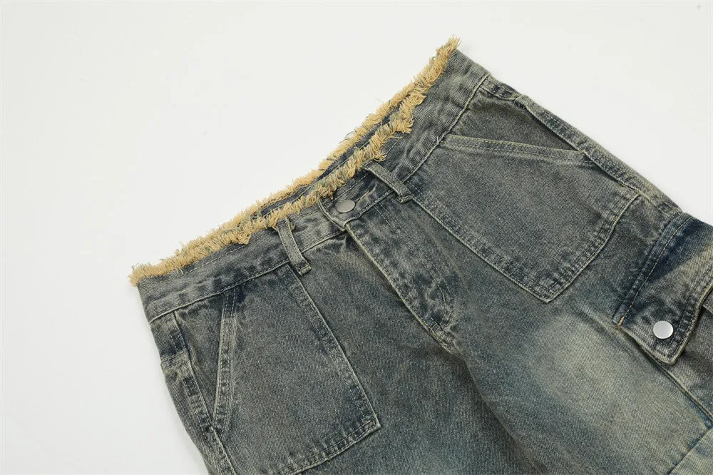 Distressed Washed Denim Overalls Men's Niche