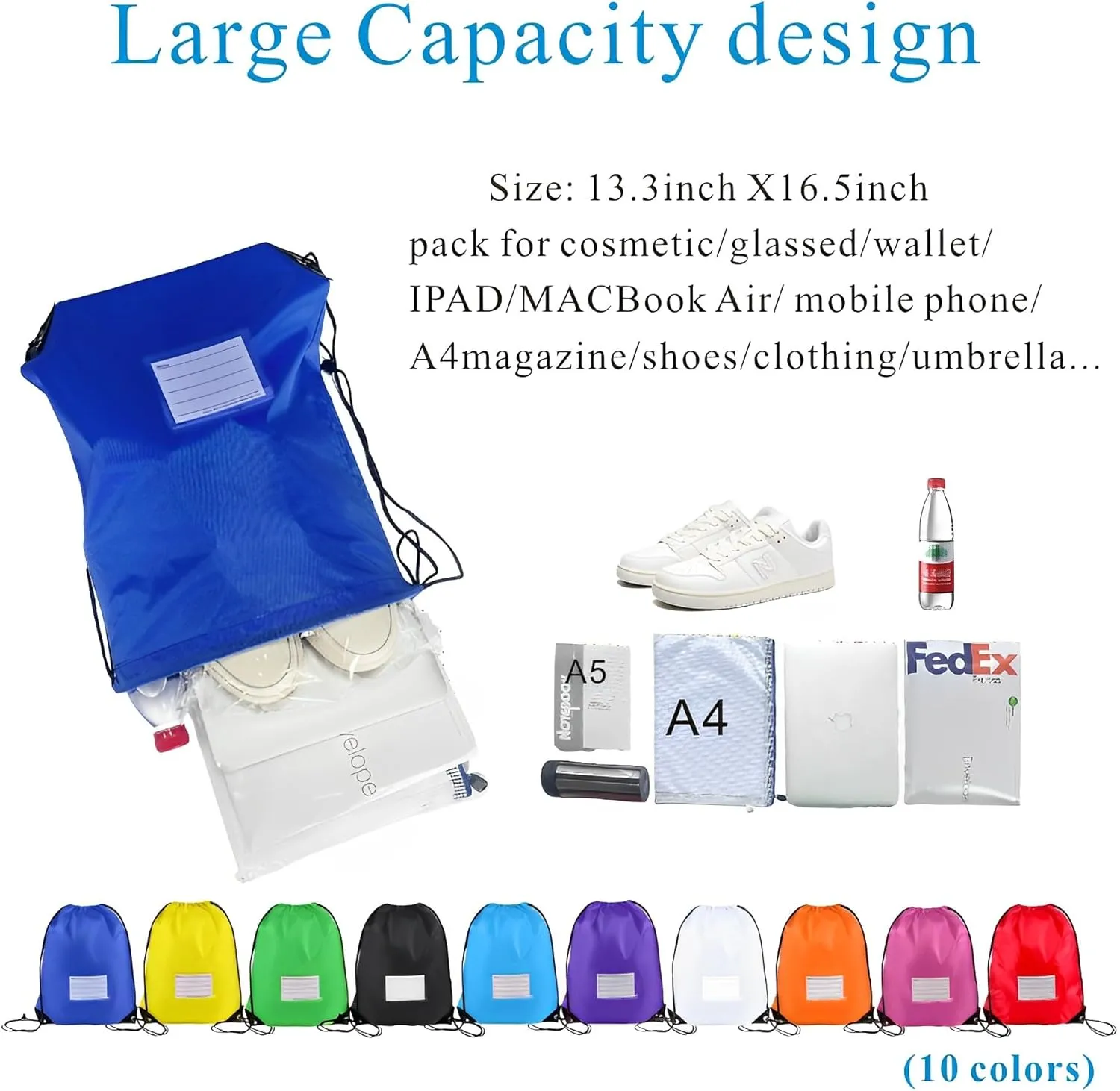 Drawstring Backpack Bulk 20 Pcs Draw String Bags DIY Gym Sports Traveling Yoga Cinch Bag Sackpack Drawstring Memo Card (10 Color multi color)