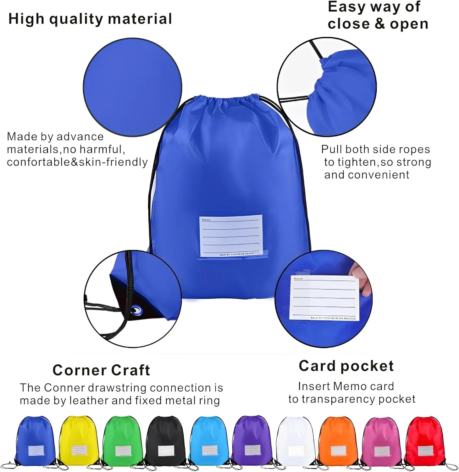 Drawstring Backpack Bulk 20 Pcs Draw String Bags DIY Gym Sports Traveling Yoga Cinch Bag Sackpack Drawstring Memo Card (10 Color multi color)