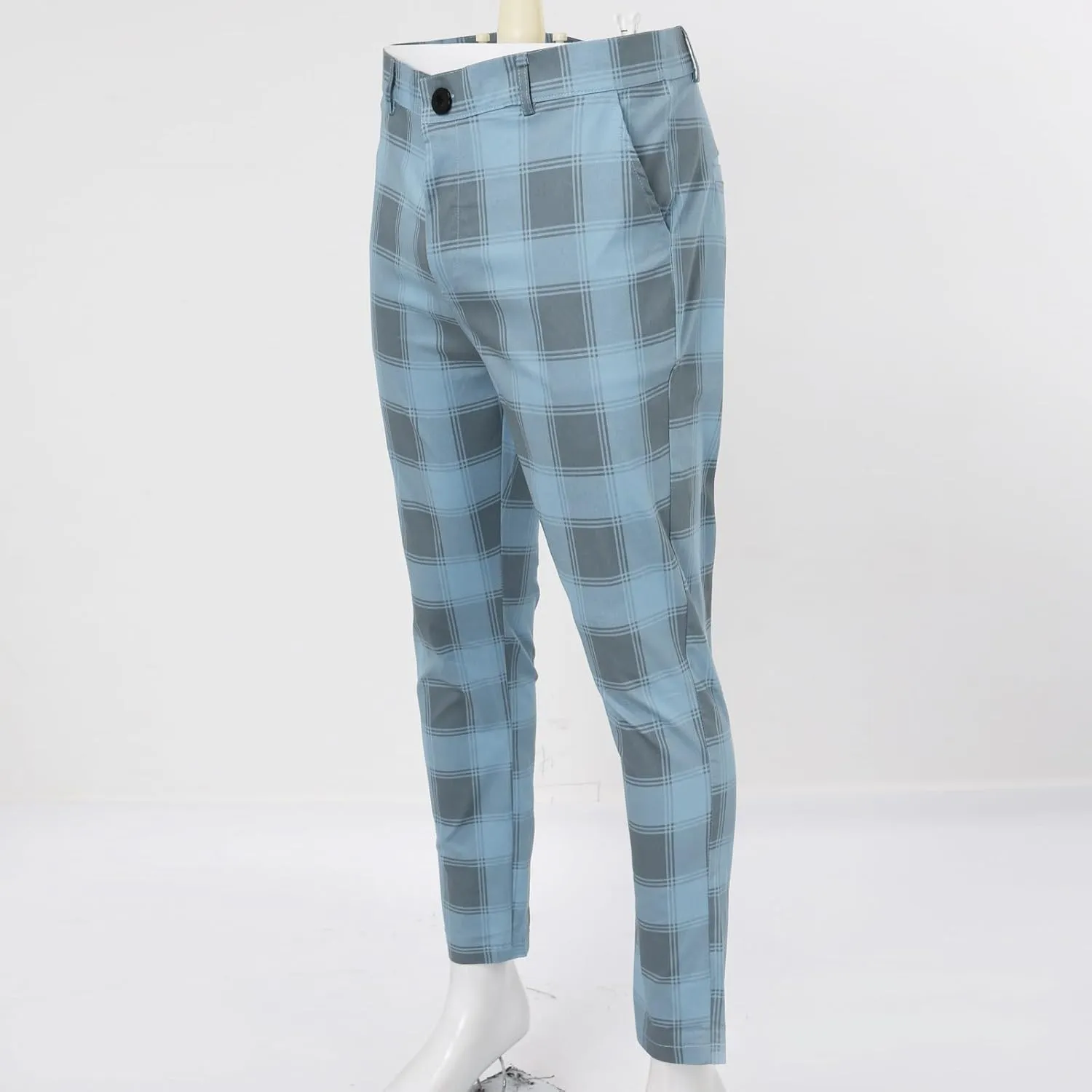 Dress Pants for Men Casual Slim Flat Front Plaid Business Work Pencil Trousers Stretch Golf Chino Pants with Pockets
