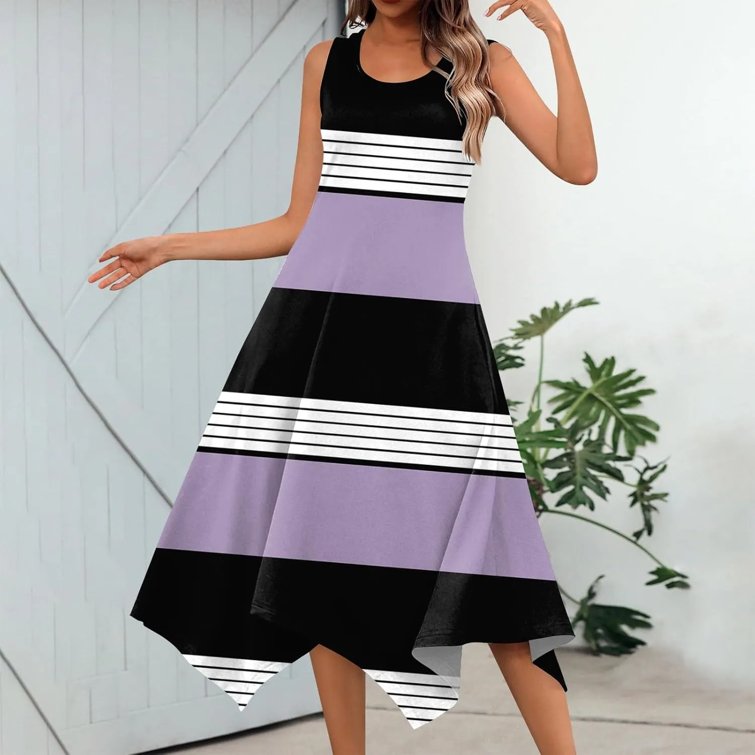 Dresses for Women 2025 Floral Print Flowy Tank Dress Hankerchief Hem Sleeveless Sundress Crewneck Beach Dress