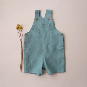 Duck Egg Blue Linen Buttoned Short Dungaree