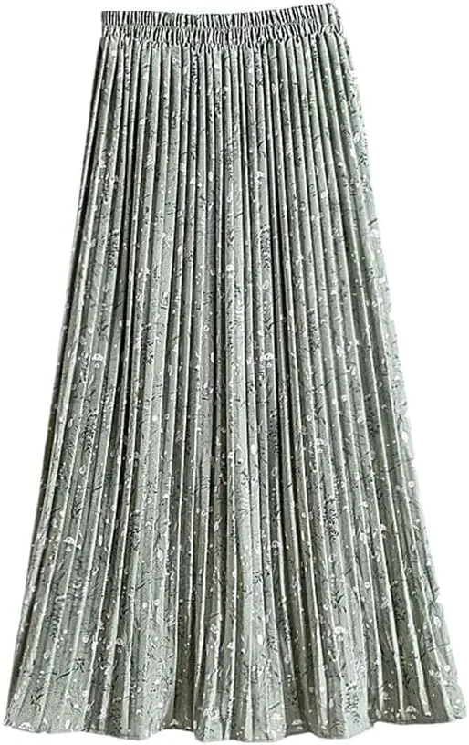 Dvbfufv Women Elastic High Waist Chiffon Pleated Skirts Womens Summer Casual Print Midi Skirt