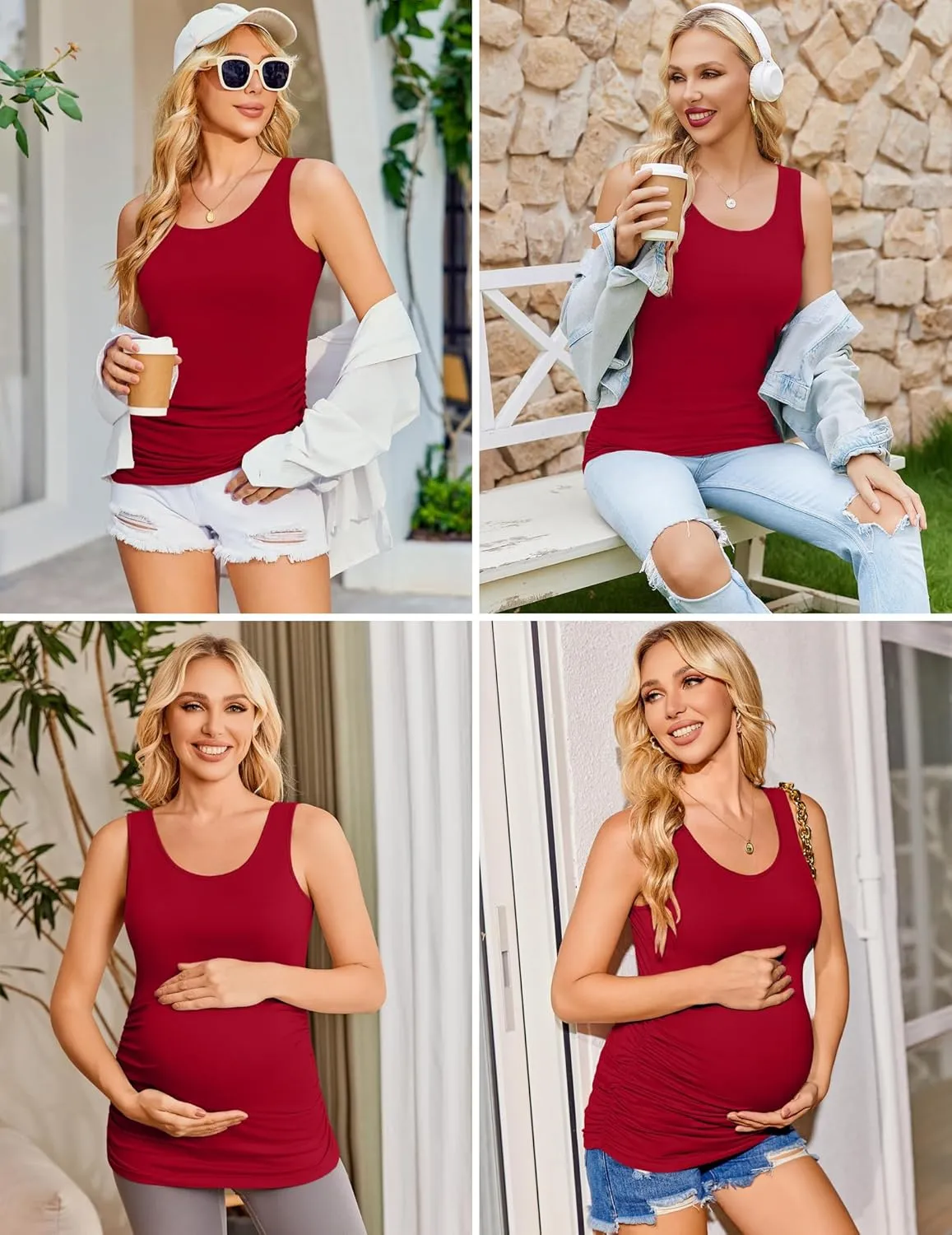 Ekouaer 3 Pack Women Maternity Tank Tops Ruch Side Basic Shirts Summer Postpartum Tops Sleeveless Pregnancy Workout Clothes
