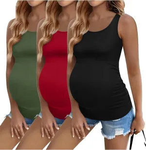 Ekouaer 3 Pack Women Maternity Tank Tops Ruch Side Basic Shirts Summer Postpartum Tops Sleeveless Pregnancy Workout Clothes
