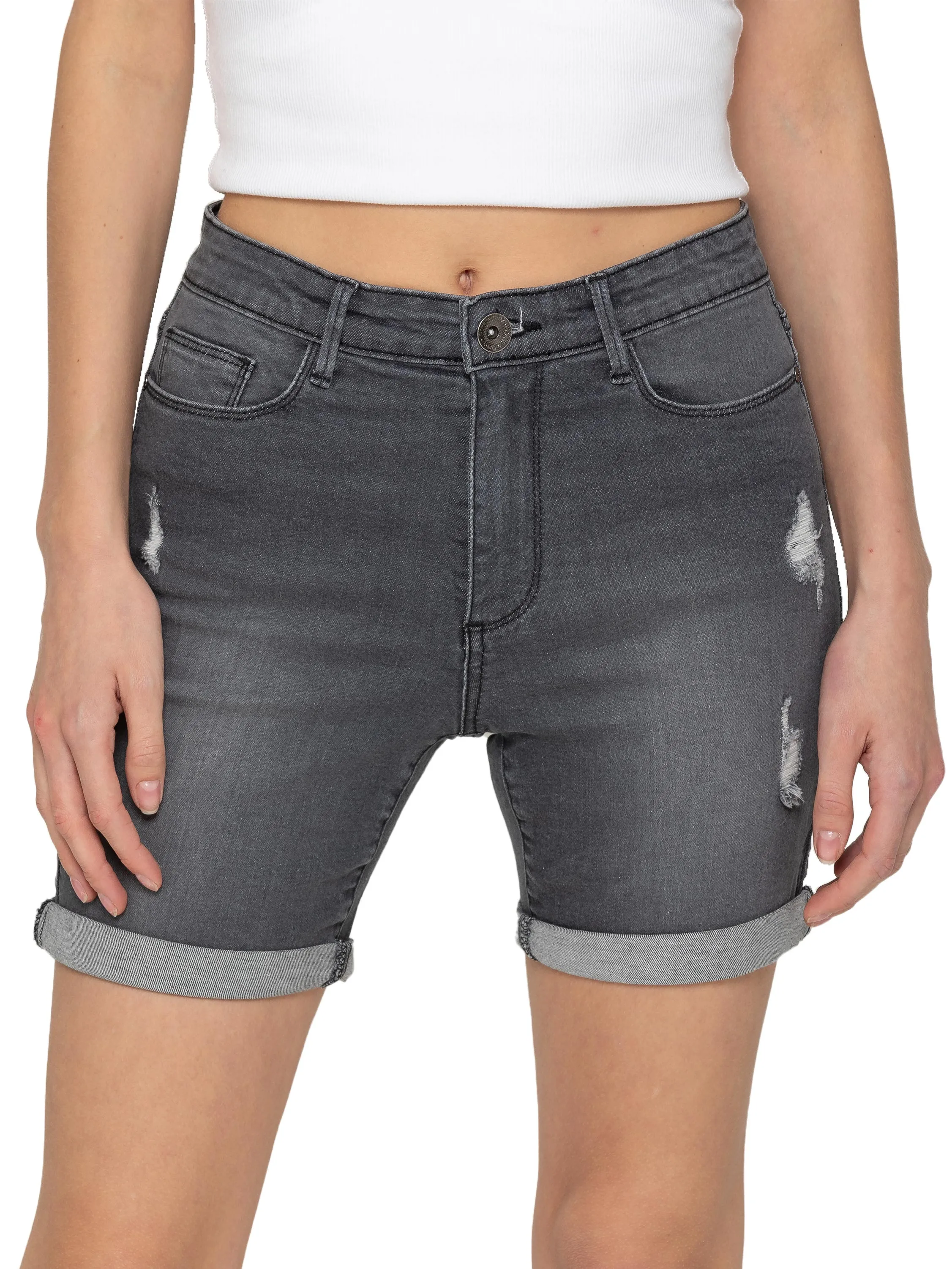 Enzo | Ladies Skinny Stretch Ripped Shorts