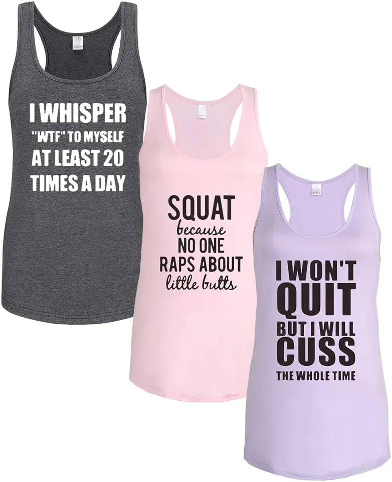 FANNOO Tank Tops for Women-Womens Funny Saying Fitness Workout Racerback Tank Tops Sleeveless Shirts