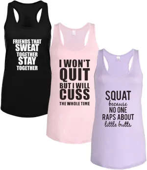 FANNOO Tank Tops for Women-Womens Funny Saying Fitness Workout Racerback Tank Tops Sleeveless Shirts