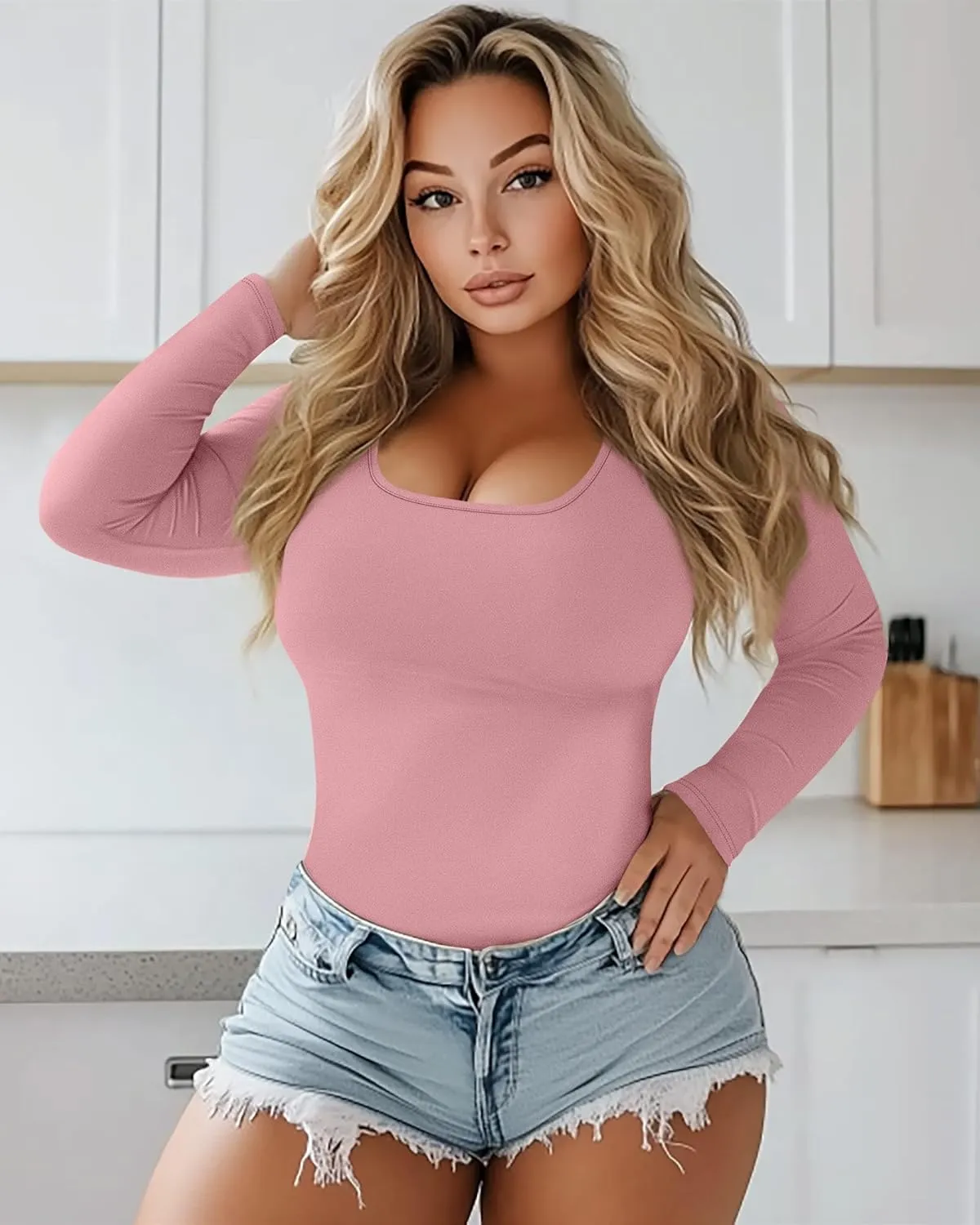 Ficerd 3 Pack Women's Plus Size Thermal Shirts Fleece Lined Scoop Neck Long Sleeve Tops Fitted Winter Base Layer Underwear