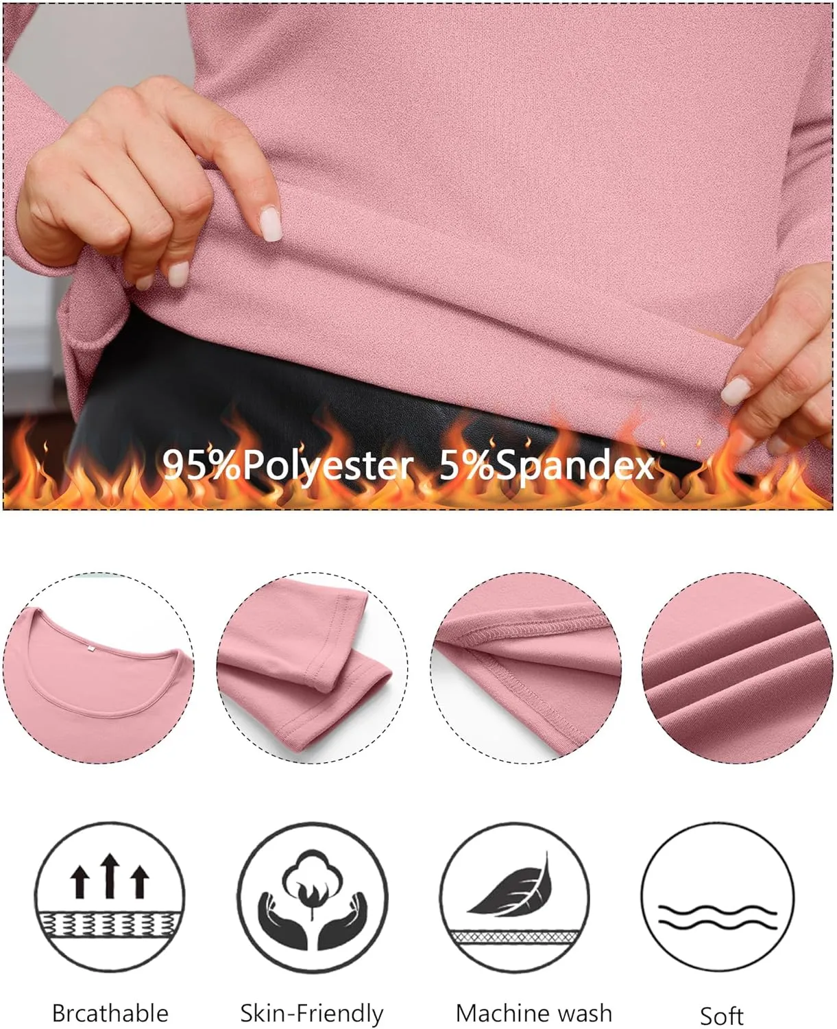 Ficerd 3 Pack Women's Plus Size Thermal Shirts Fleece Lined Scoop Neck Long Sleeve Tops Fitted Winter Base Layer Underwear
