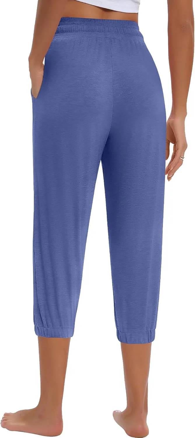 Ficerd 3 Pcs Women's Capri Sweatpants Joggers Summer Casual Sports Cropped Lounge Pants High Waisted Athletic with Pockets