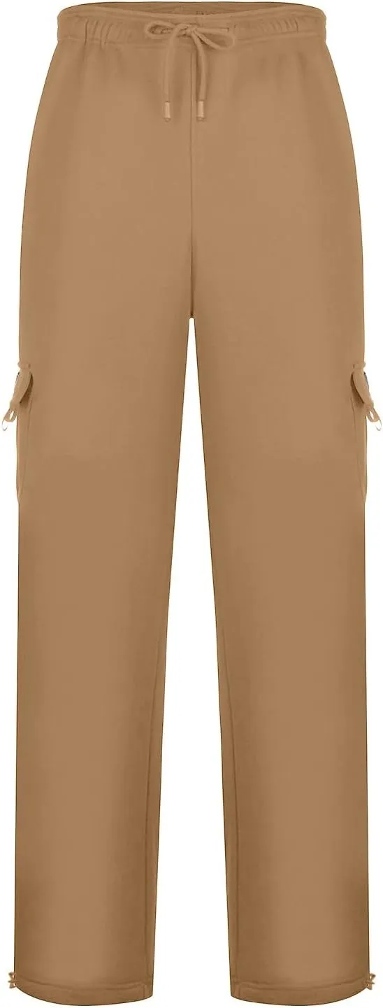 Fleece Cargo Pants for Men Casual Solid Plus Size Loose Fit Sweatpants Mens Baggy Stretch Waist Hiking Work Pants