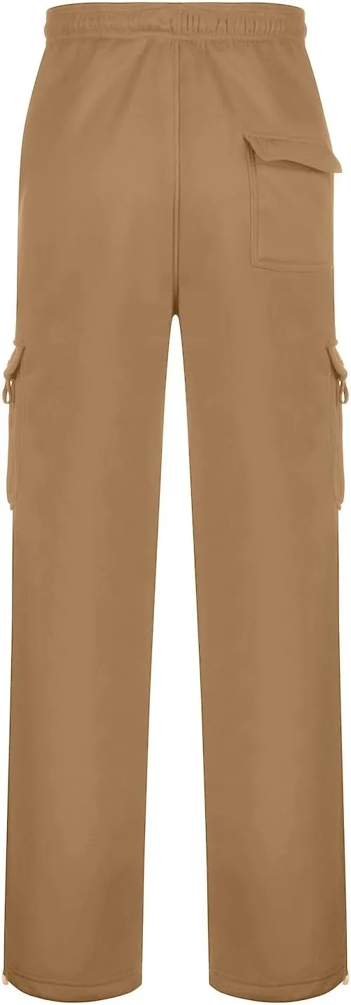 Fleece Cargo Pants for Men Casual Solid Plus Size Loose Fit Sweatpants Mens Baggy Stretch Waist Hiking Work Pants