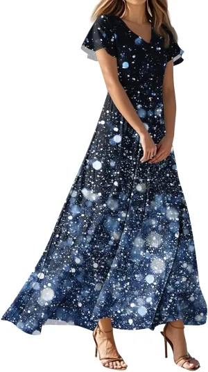 Floral Maxi Dresses for Women 2025 Summer Elegant Flutter Sleeve Long Flowy Trendy V Neck Garden Party Dress