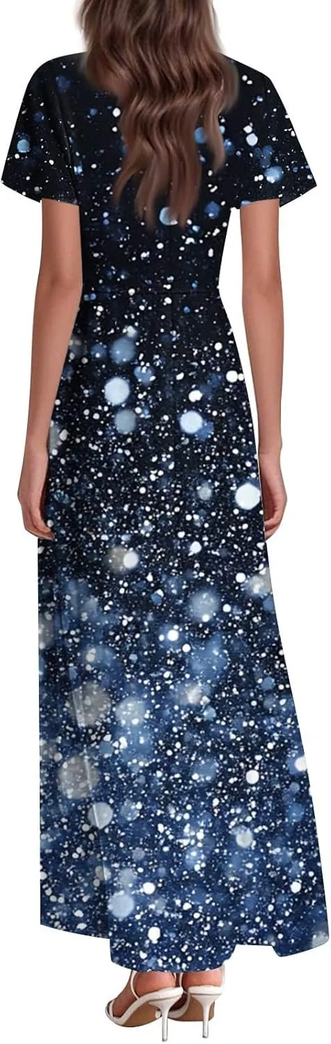 Floral Maxi Dresses for Women 2025 Summer Elegant Flutter Sleeve Long Flowy Trendy V Neck Garden Party Dress