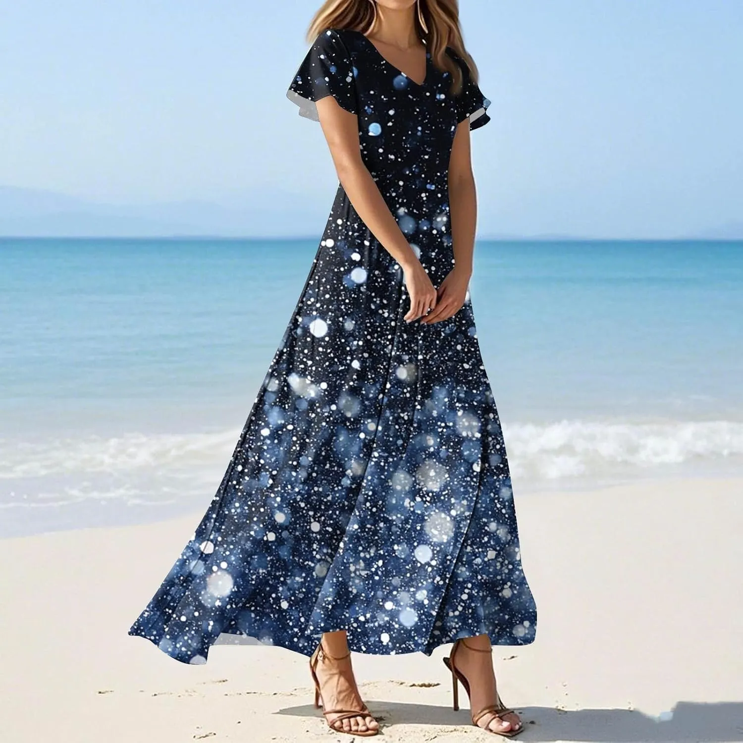 Floral Maxi Dresses for Women 2025 Summer Elegant Flutter Sleeve Long Flowy Trendy V Neck Garden Party Dress