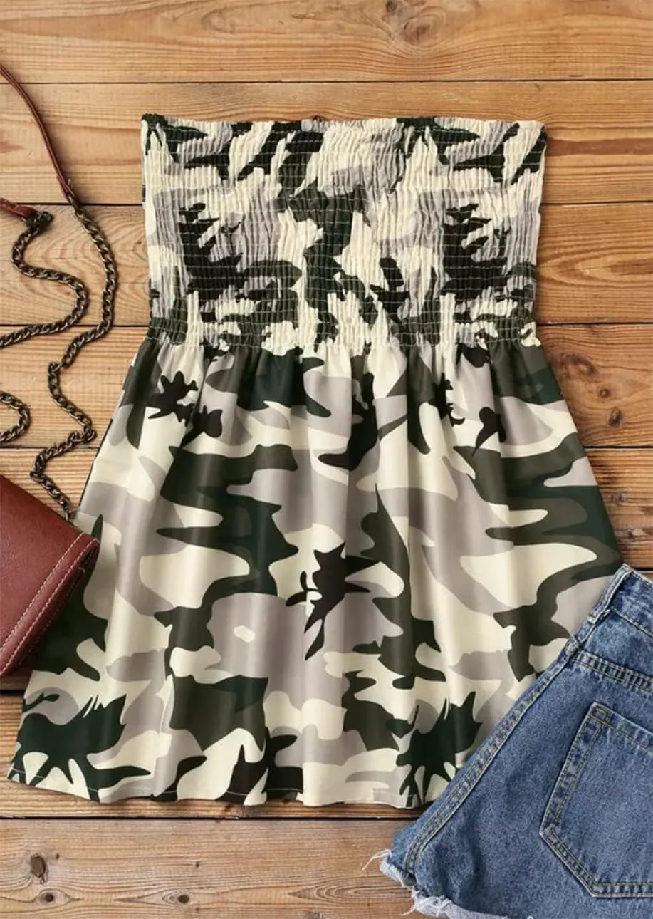 Floral Smocked Ruffled Strapless Bandeau Tank Women Summer Backless Tube Top Sleeveless Loose Holiday Shirts Blouse