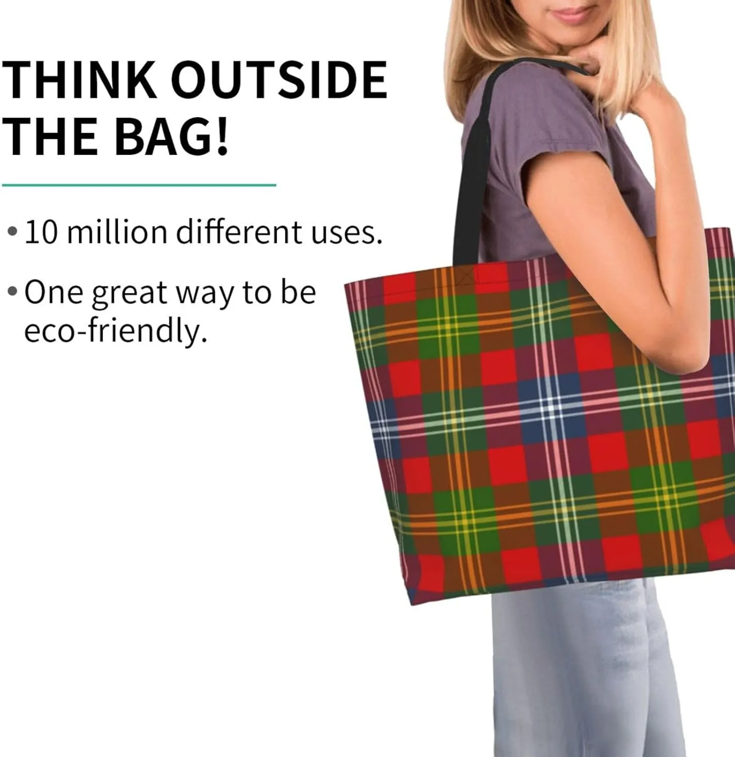 Fraser Hunting Modern Tartan Tote Bag For Women Weekender Travel Bag Reusable Grocery Bags Large Totes Handbags