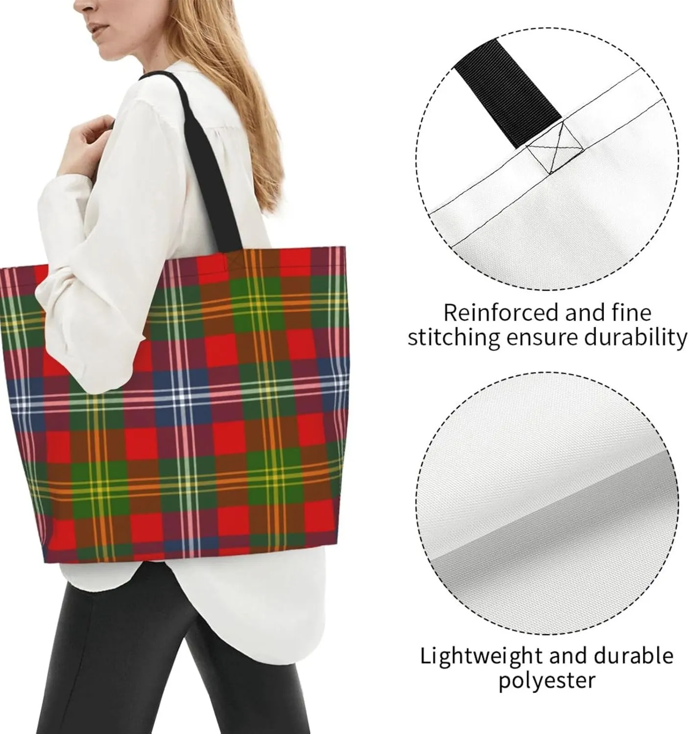 Fraser Hunting Modern Tartan Tote Bag For Women Weekender Travel Bag Reusable Grocery Bags Large Totes Handbags