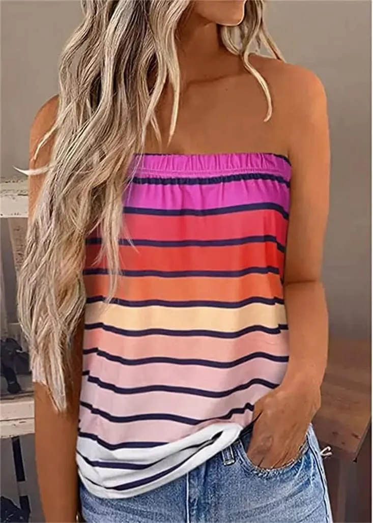 Fronage Womens Tube Tops Strapless Striped Tanks Backless Sexy Casual Bandeau Sleeveless Shirts