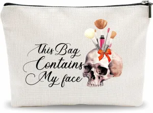 Funny Makeup Bag Gift, This Bag Contains My Face, Skull & Makeup Travel Bag, Gothic Watercolor Toiletry Bag For Women, Friends, Coworkers, Birthday Gift, Women Accessories - (A012)