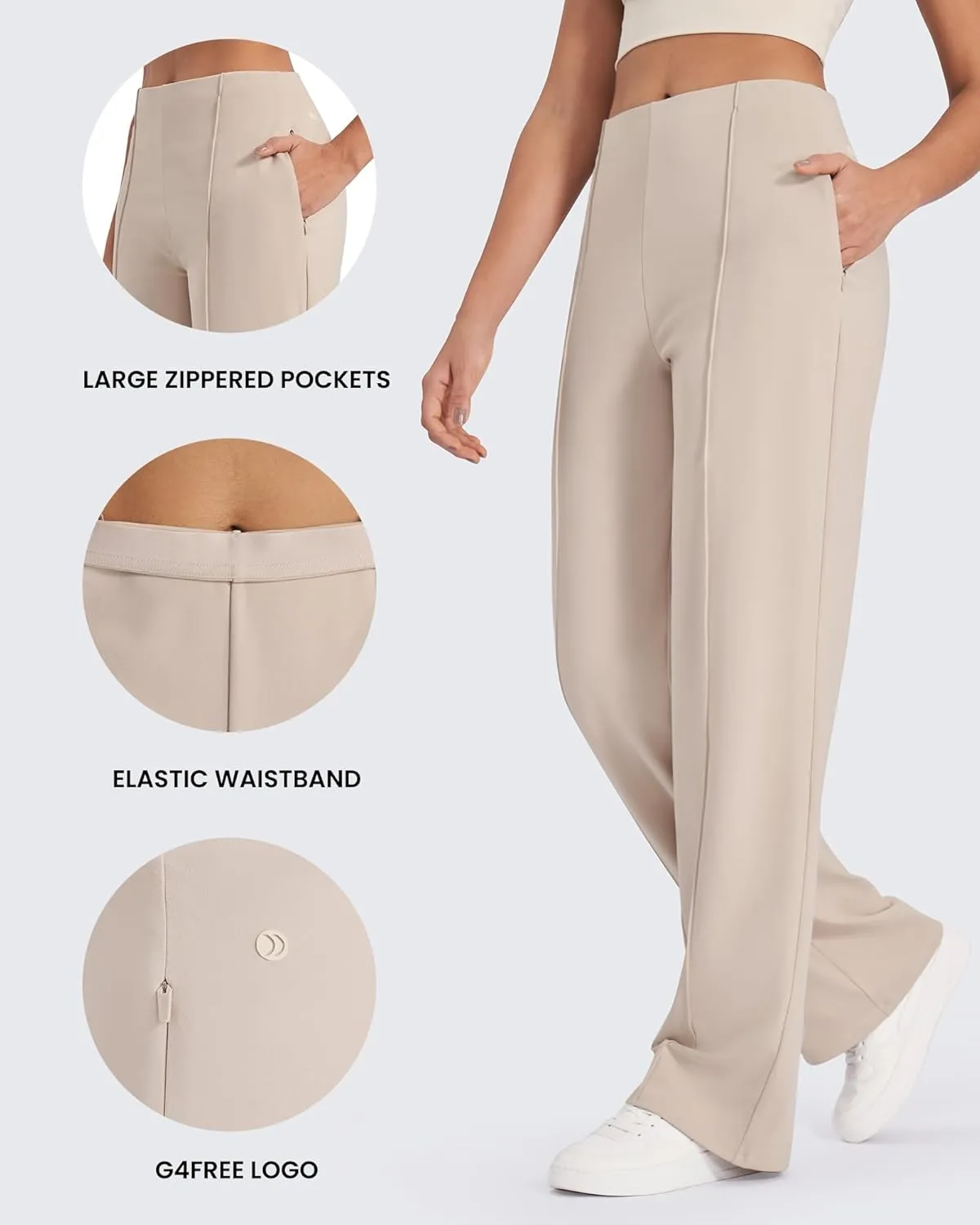 G4Free Wide Leg Pants for Women Yoga Pants with Pockets Stretchy Business Casual Dress Pants Loose Petite/Regular/Tall