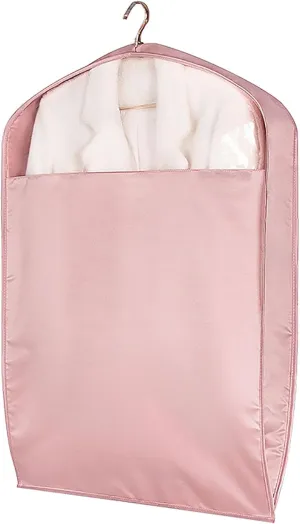 Garment Bags, Garment Covers with Clear Windows, Clothes Cover Storage for Dresses, Suit Satin-Like Cotton Three-Dimensional(Pink,23x55x4in/58x140x9cm)