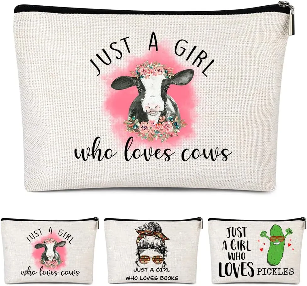 Gift for Best Friends Woman Female - Cosmetic Make Up Pouch Travel Toiletry Case with Trendy Pink Cow Aesthetic Design for Teen s Birthday Going-away Coworker